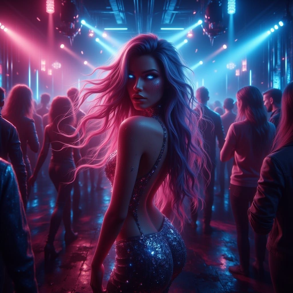 Woman Dancing in Vibrant Nightclub