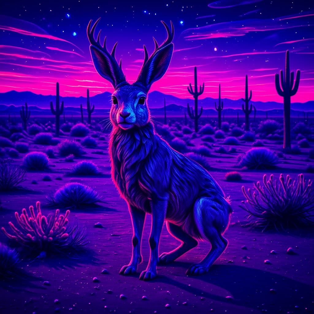 Synthwave Jackalope in Texas Desert