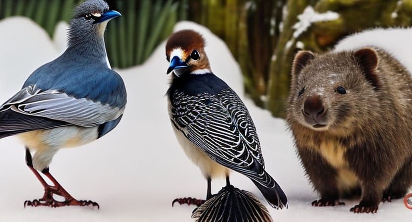 Magpies and Kookaburras in Winter Garden, Cel-Shaded