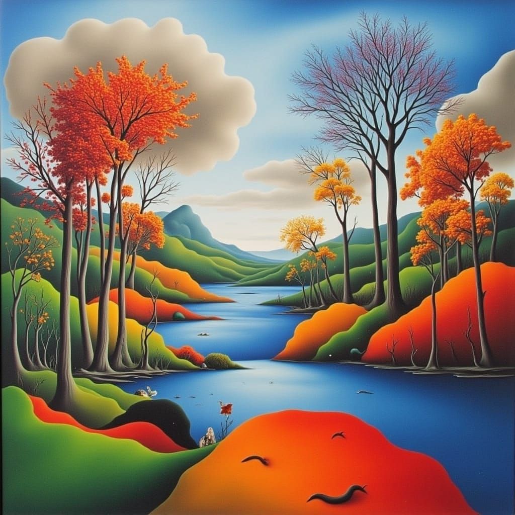 Whimsical Paper Art World Scene with Vibrant Seasons