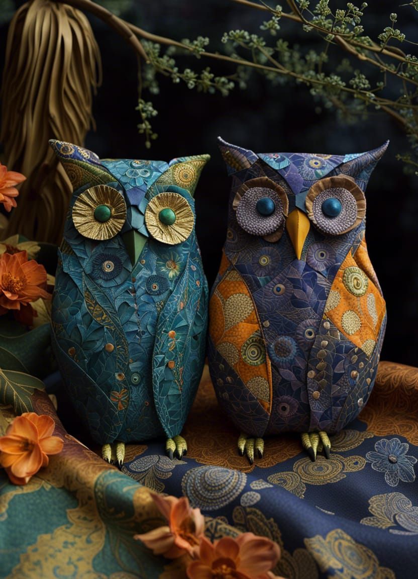 Abstract Owls in Flight: Textile Origami Style