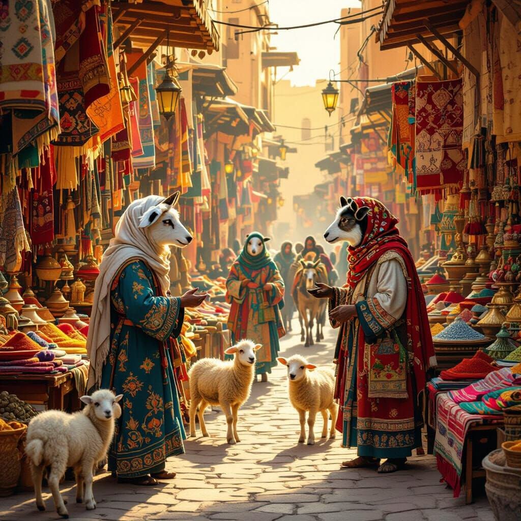Anthropomorphic Animals Trade in a Moroccan Casbah