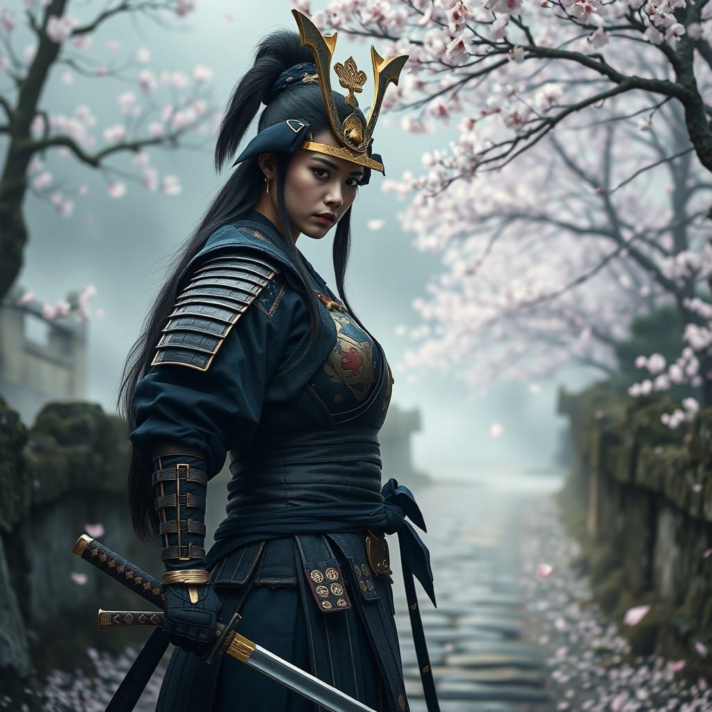 Fierce Samurai Warrior in Cinematic Asian Fantasy Style