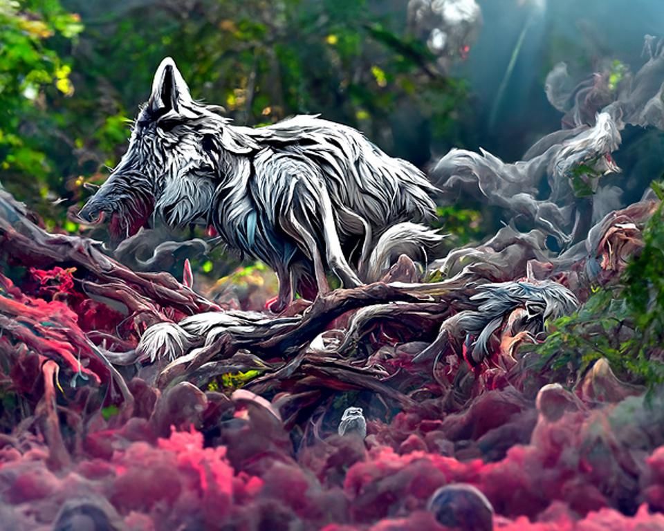 Gray Wolves in Old Forest Digital Painting