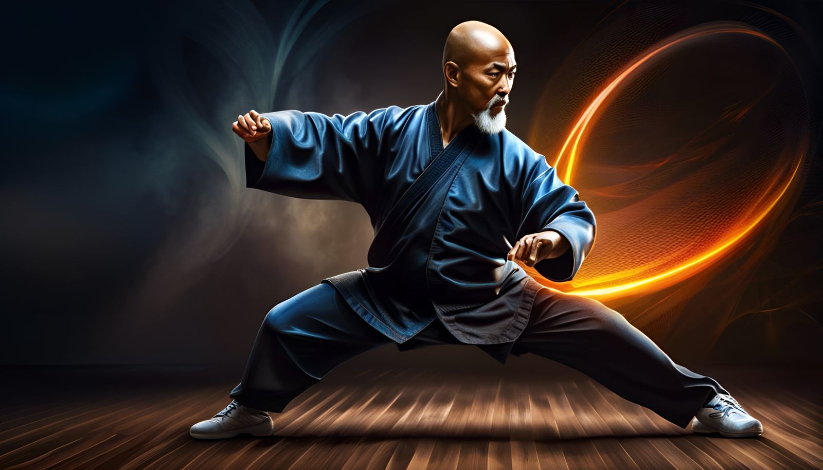 Tai-chi Master High Kicks in Ink Painting Style