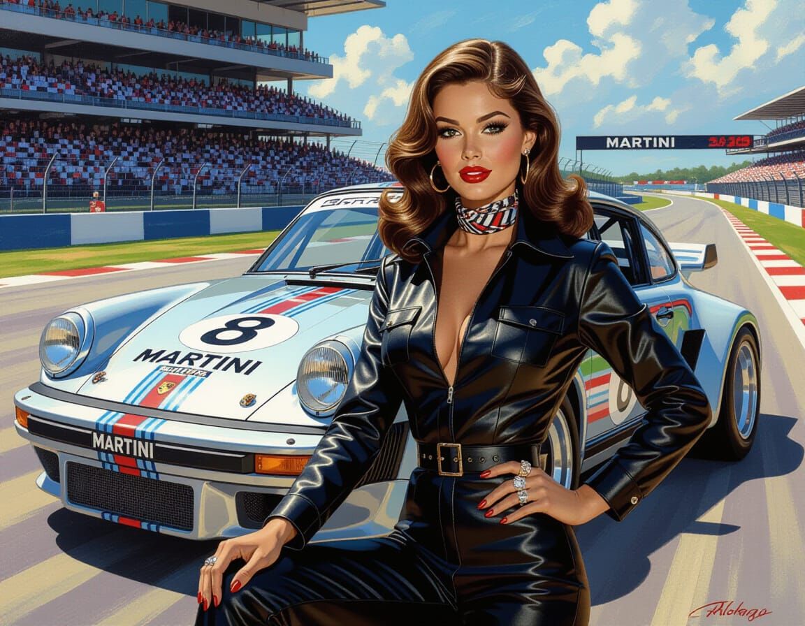 1970s Pinup Model with Porsche RSR Race Car