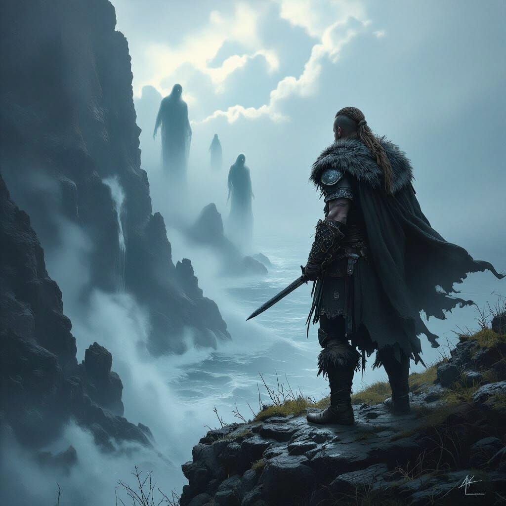 Viking Warrior Overlooking Stormy Sea