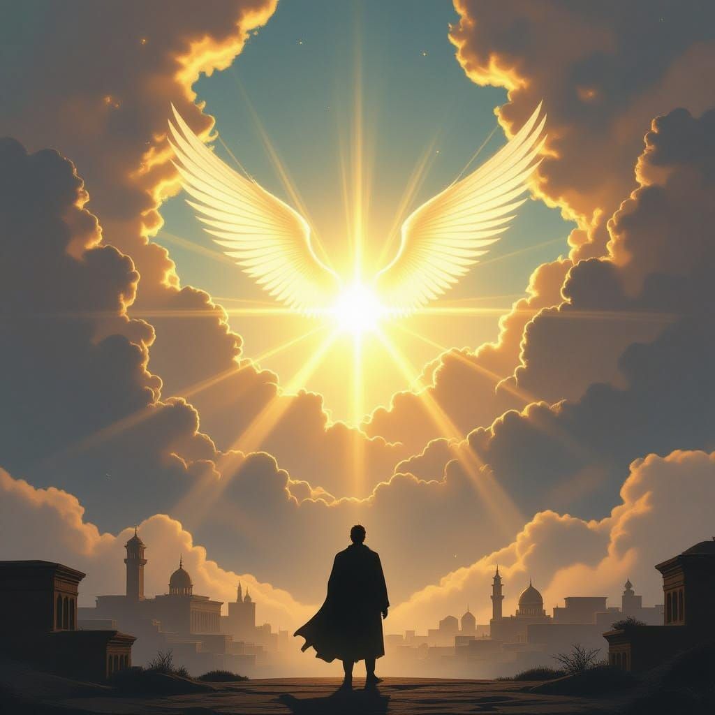 Sunlight Breaking Through Clouds Over Babylonian City