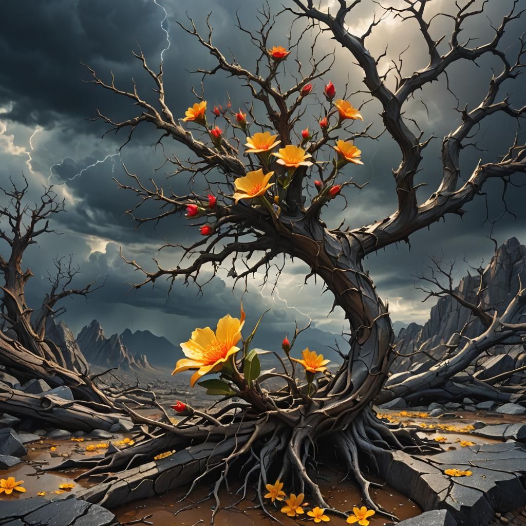 Flower Amidst Storm: A Fantasy Concept Art