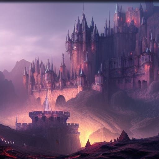 Fantastical Castle in Shadow: Detailed Matte Painting