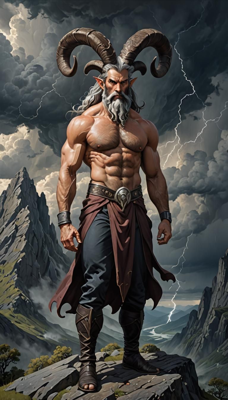 Eldritch Romanesque Portrait of Horned Mountain Man