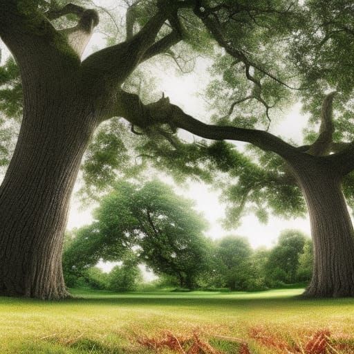 Oak Tree Picnic Blanket: Digital Matte Painting