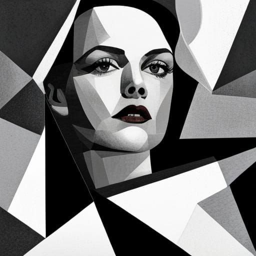 1940s Actress Collage in Cubist Art Deco Style