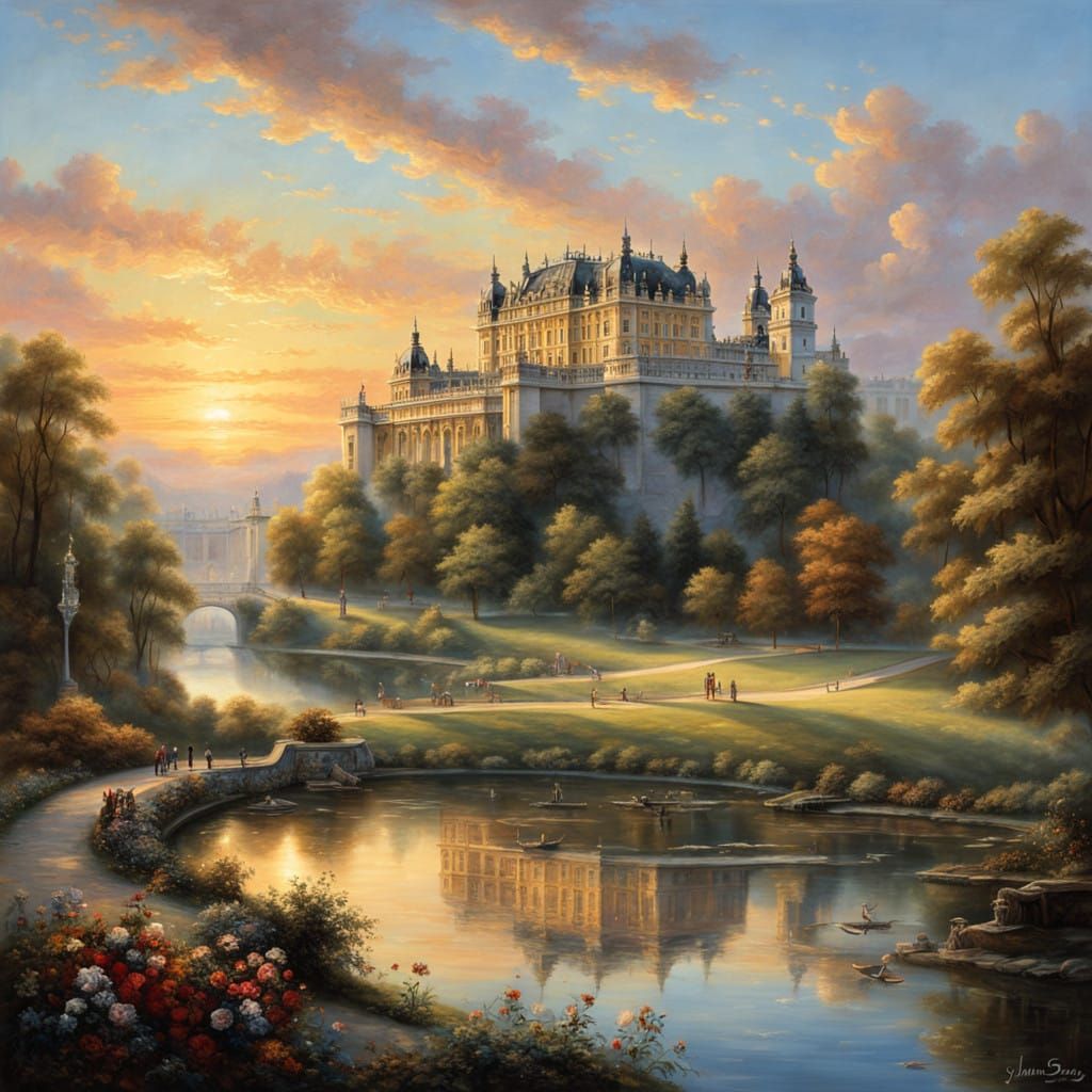 Baroque Schönbrunn Castle at Sunrise, in Oil Painting Style