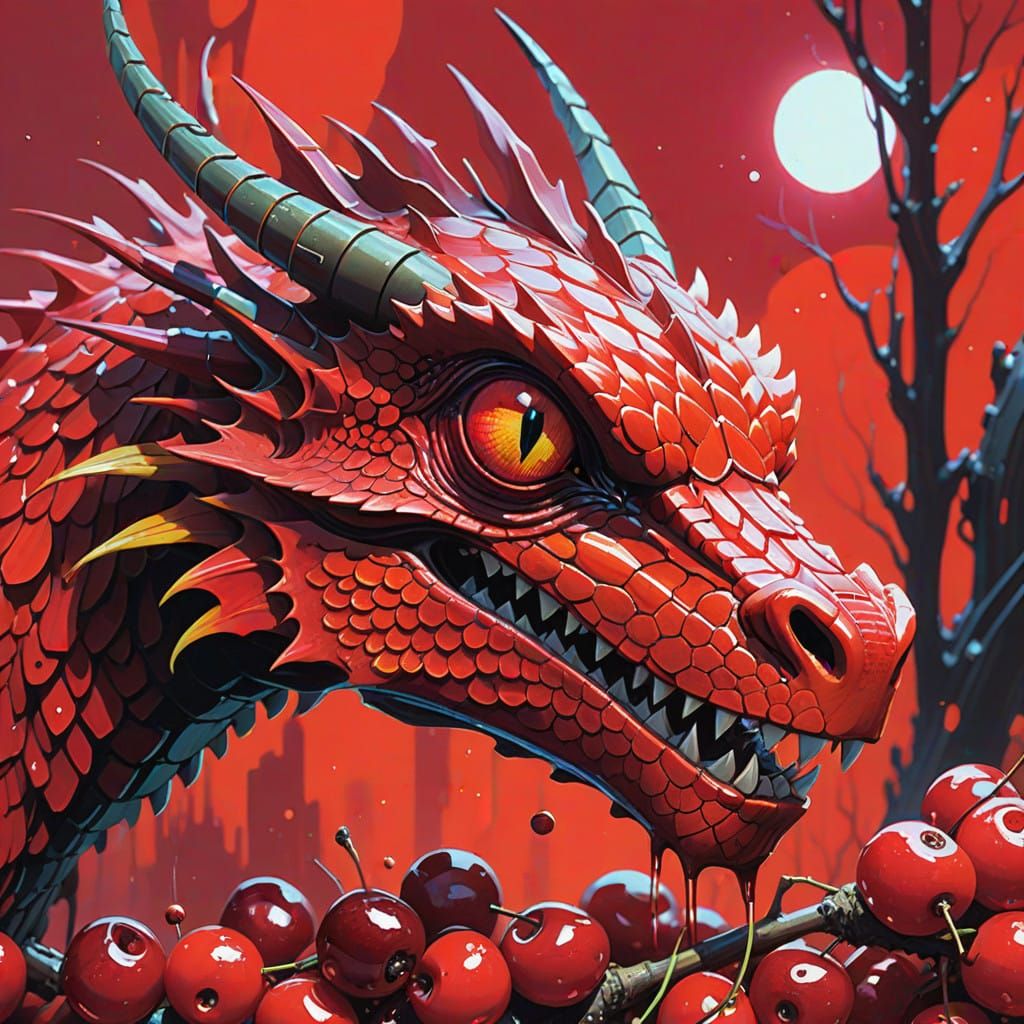 Glossy Red Dragon Meets Cherry in Hyper-Realistic Fusion