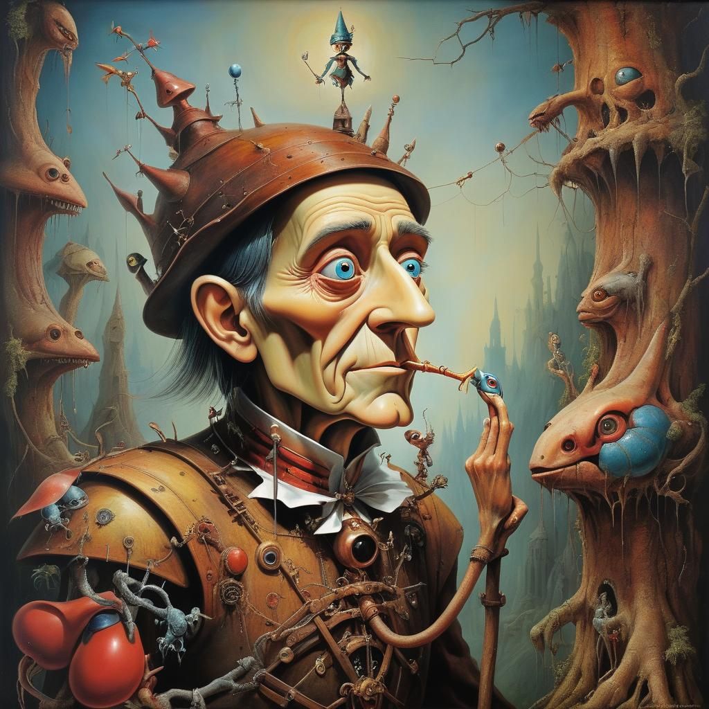 Pinocchio's Dark Genesis: A Surreal Fantasy Painting