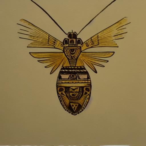 Aztec Cicada Illustration in Colored Pen Style