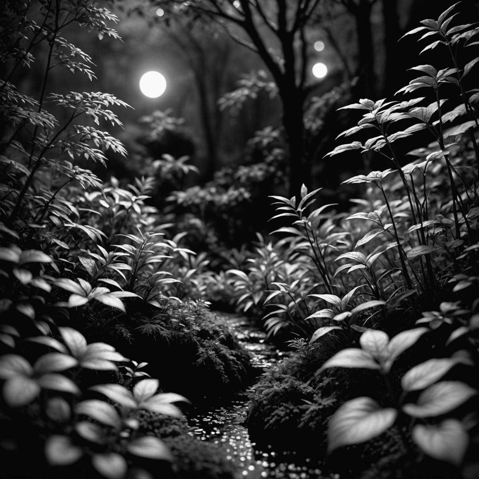Intricate Black and White Night Nature Scene