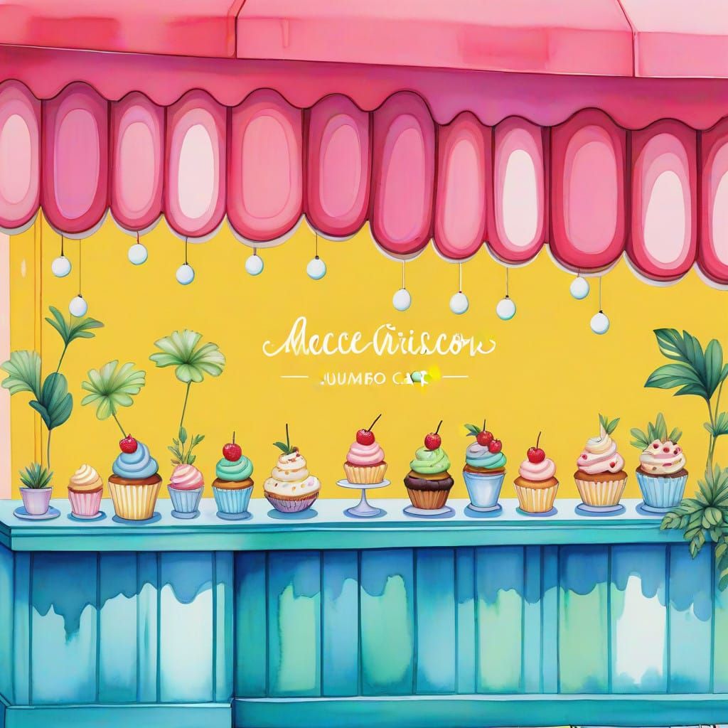 Whimsical Cafe Scene in Pastel Colors
