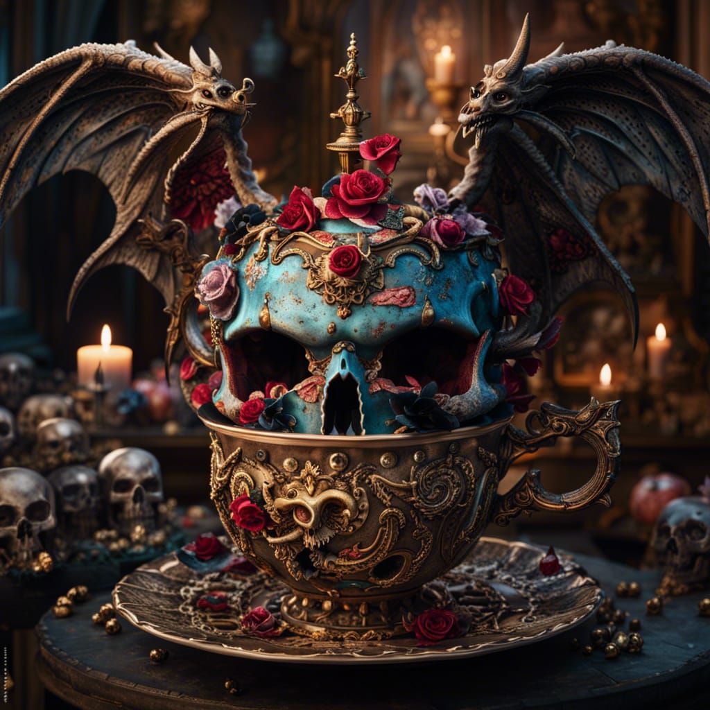 Gothic-Punk Winged Teacup Monster Portrait