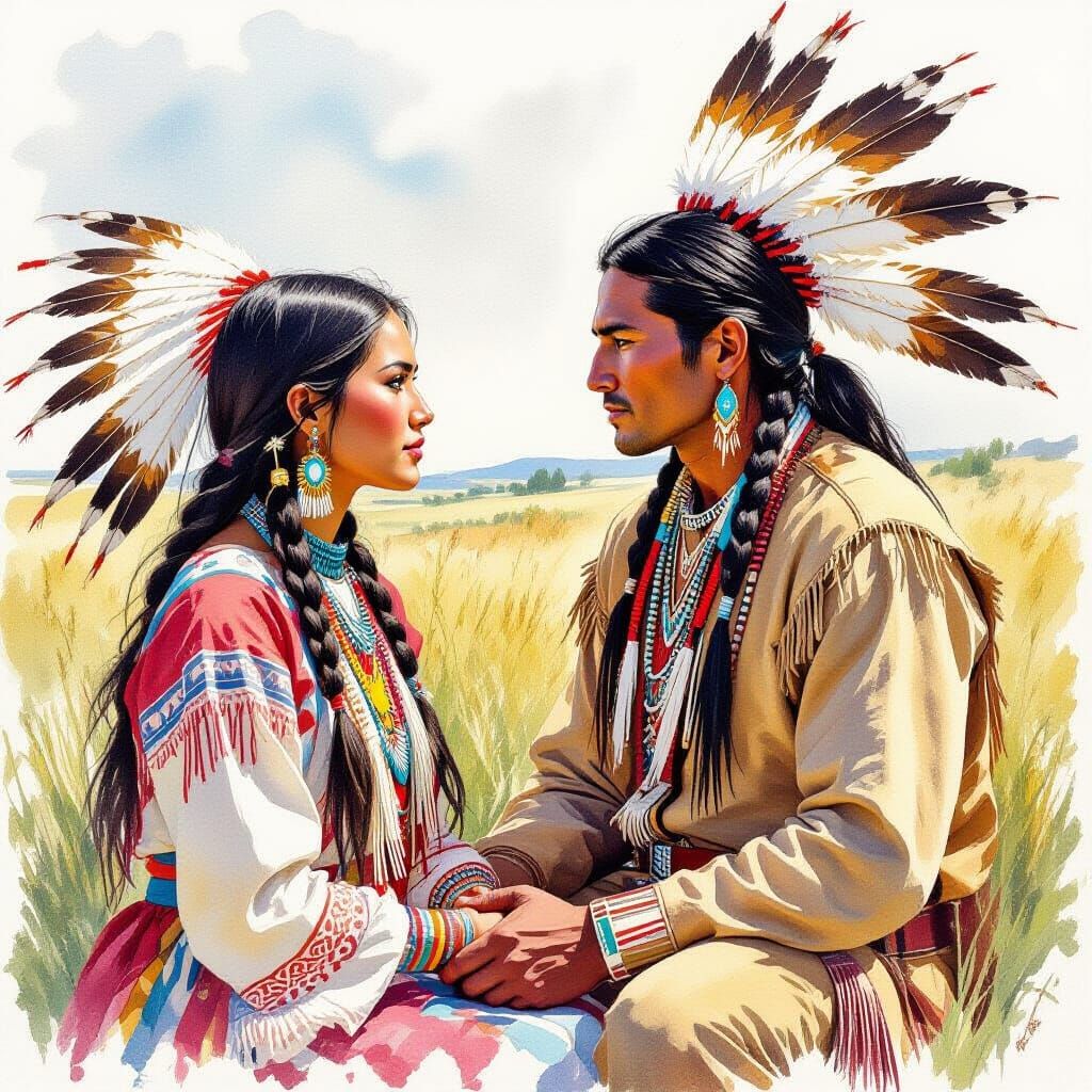 Comanche Woman Meets Warrior on the Prairie