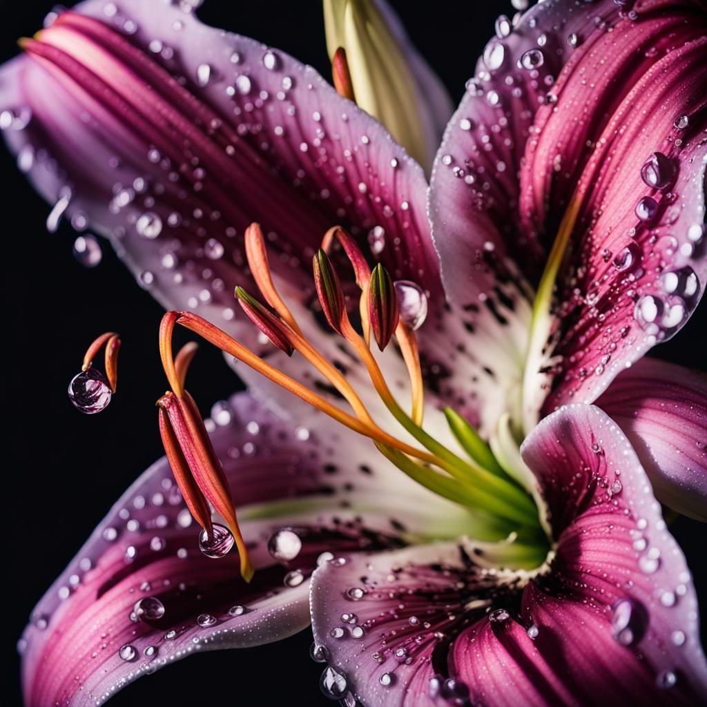 Purple and Pink Lily on Reflective Pool