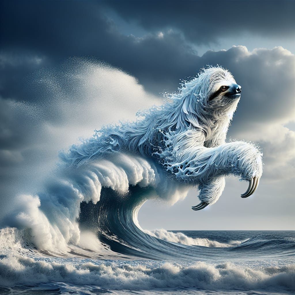 Sloth Arising from the Sea in Digital Art