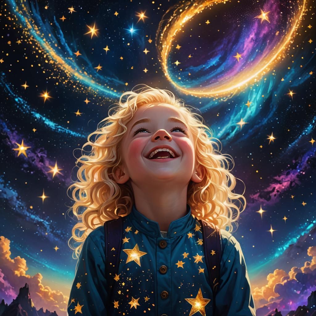 Child Giggles Among Glowing Stars: Concept Art