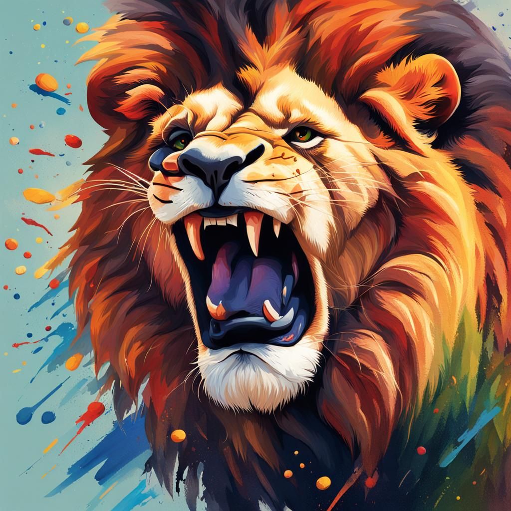 Lion Playing Baseball: Hyperrealistic Splash Art