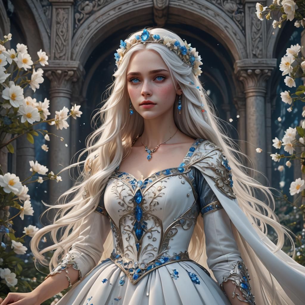 Fantasy Princess with White Hair, Detailed Matte Painting