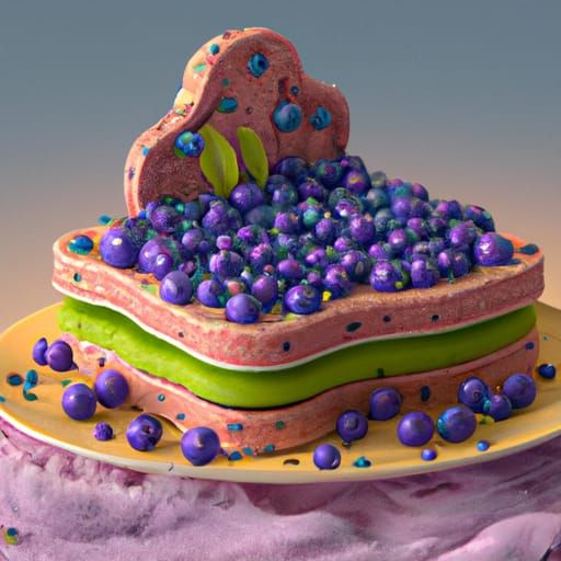 Sponge Cake with Blueberries: 3D Rendered Art