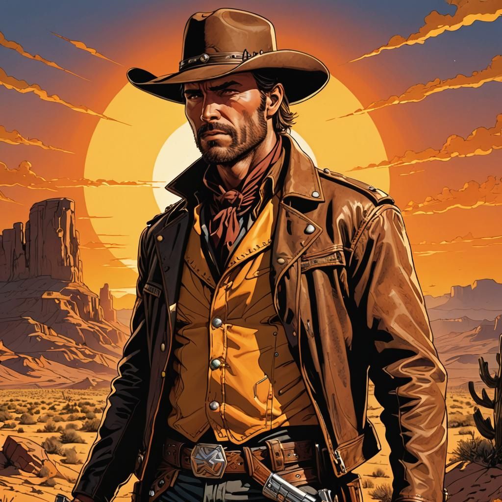 Wild West Gunslinger in Comic Book Style