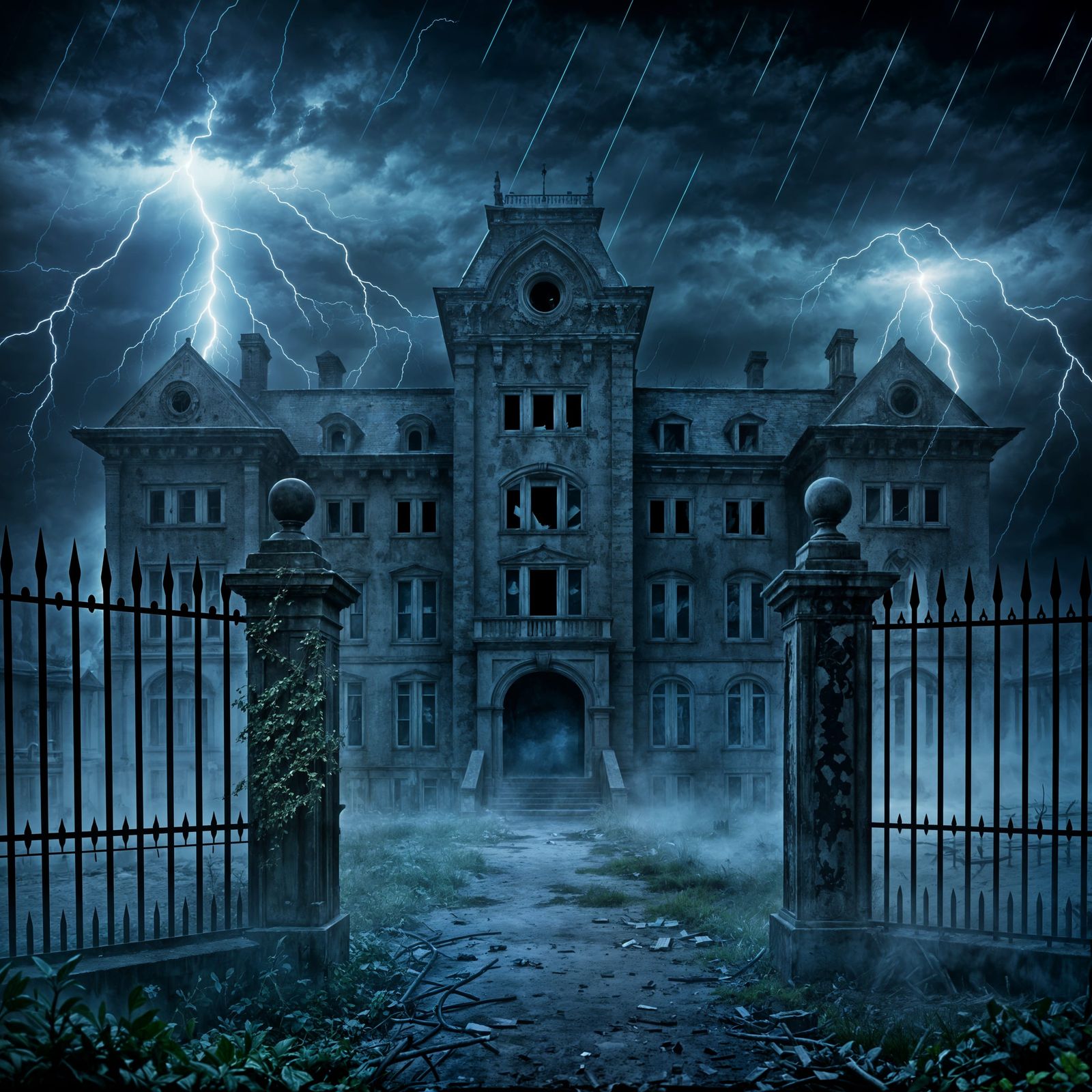 Eerie Abandoned Asylum on a Stormy Night