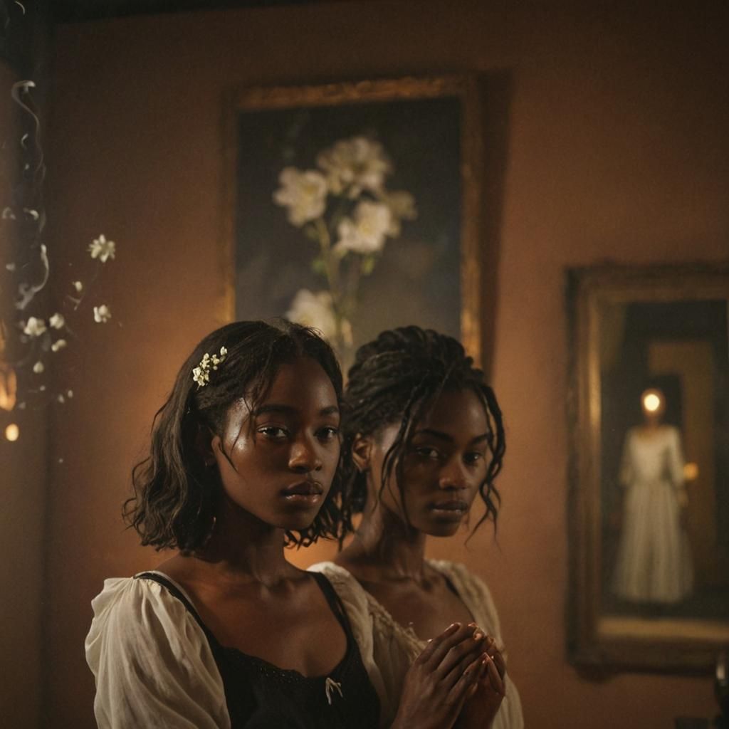 Senegalese Girl in Metaphysical Room, Dreamy Film Still