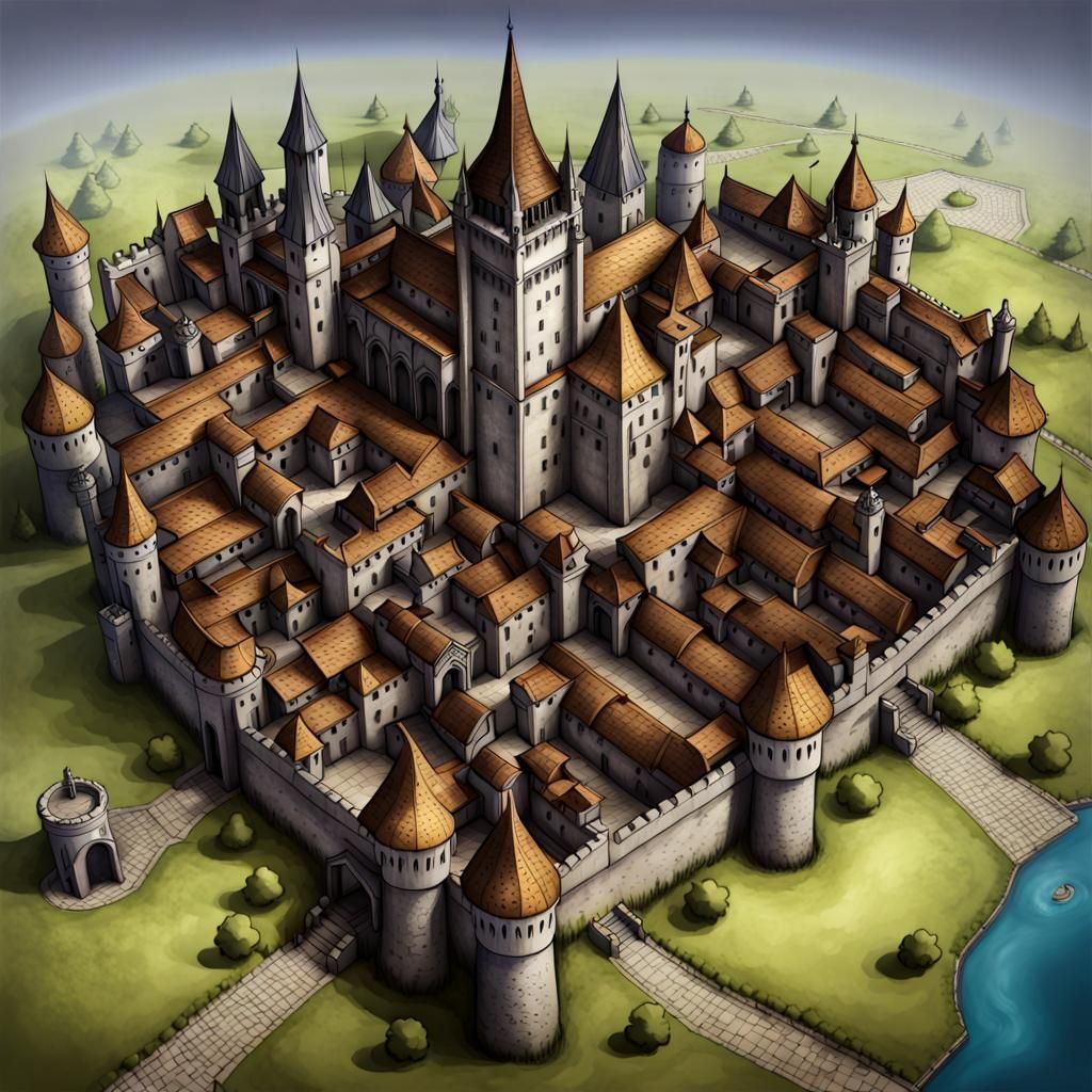 Top-Down View of a Large Medieval Fantasy City