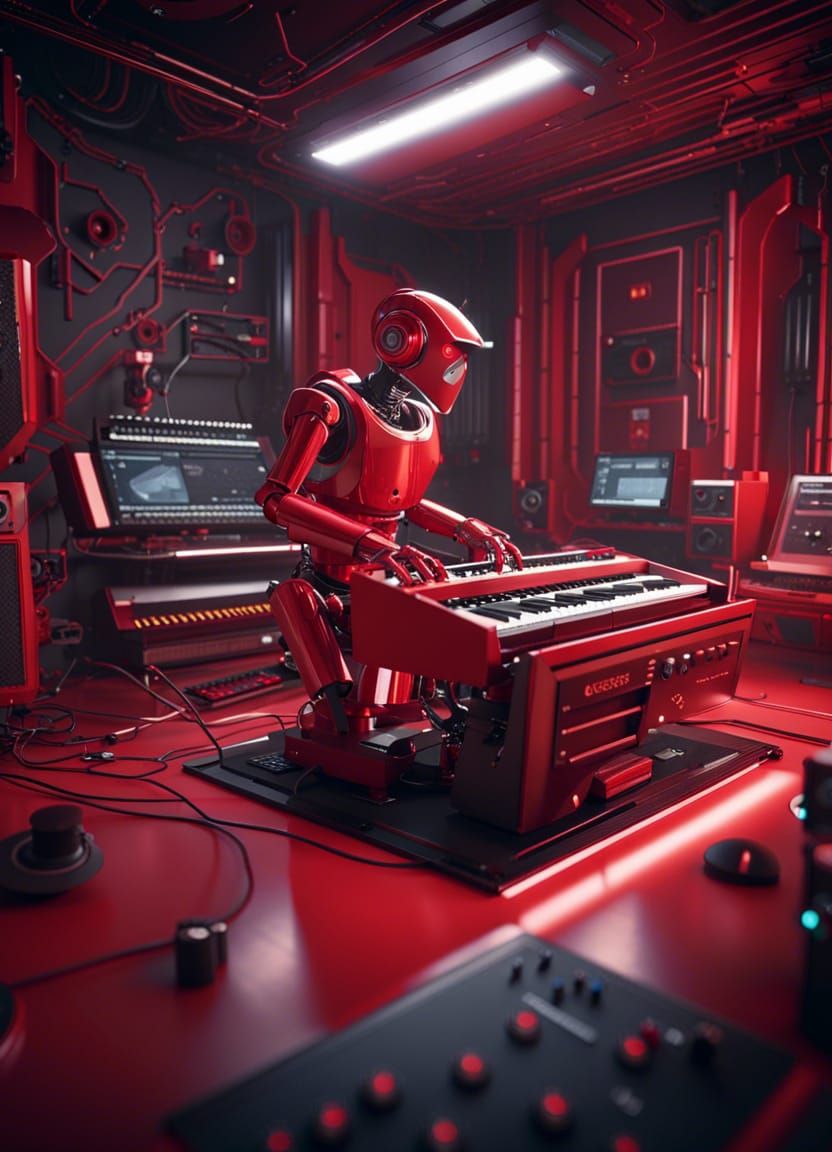 Futuristic Robot Musician in Cutting-Edge Recording Studio