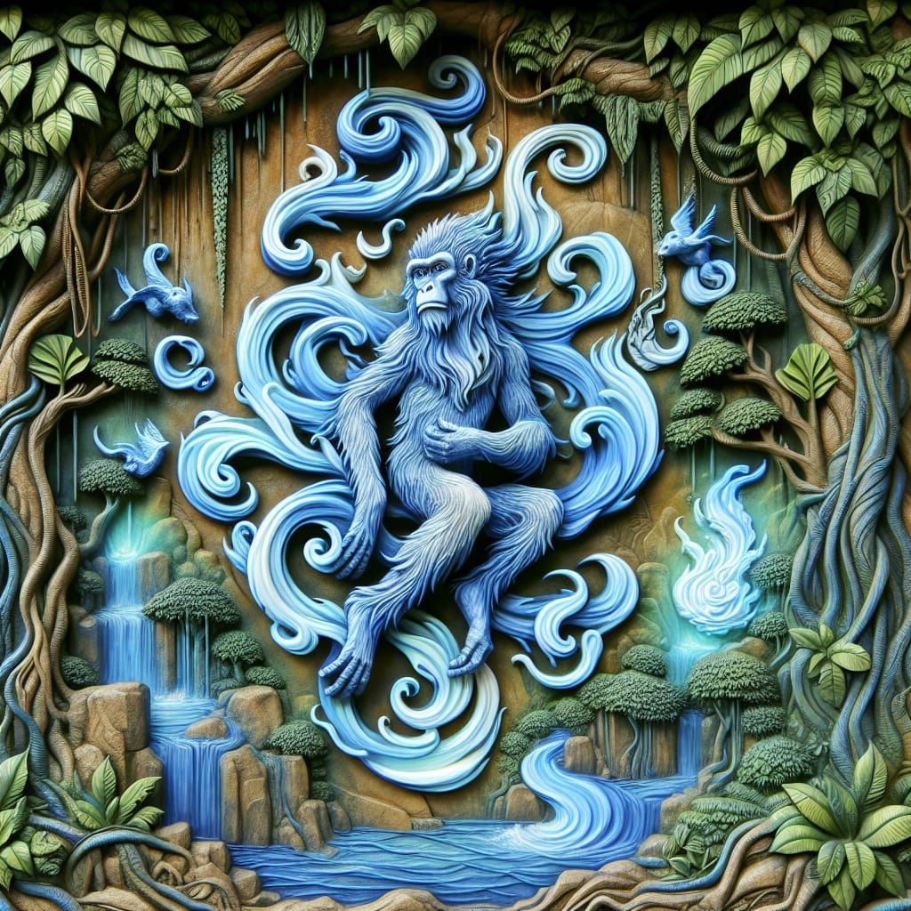 Enchanted Jungle Relief in Art Nouveau Style