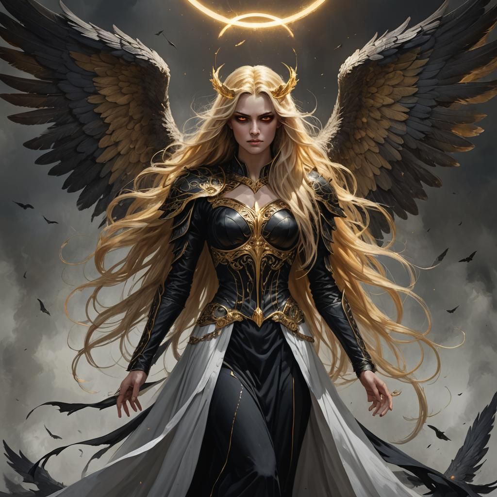 Fallen Aasimar Angel with Black Wings