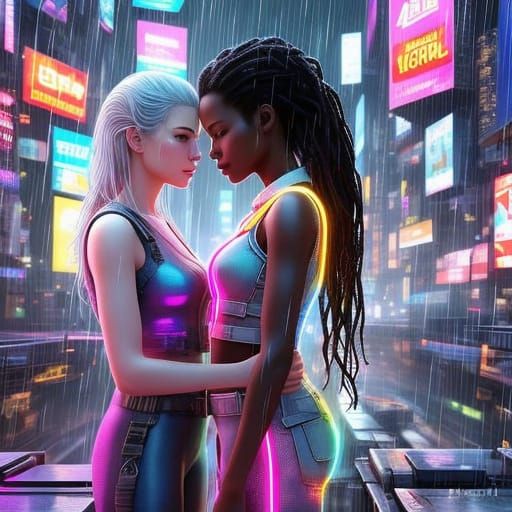 Cyberpunk Goddesses in Neon Haze