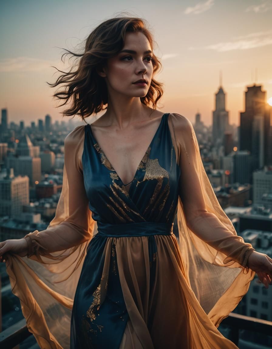 Cat in Chiffon Dress in Film Noir Style