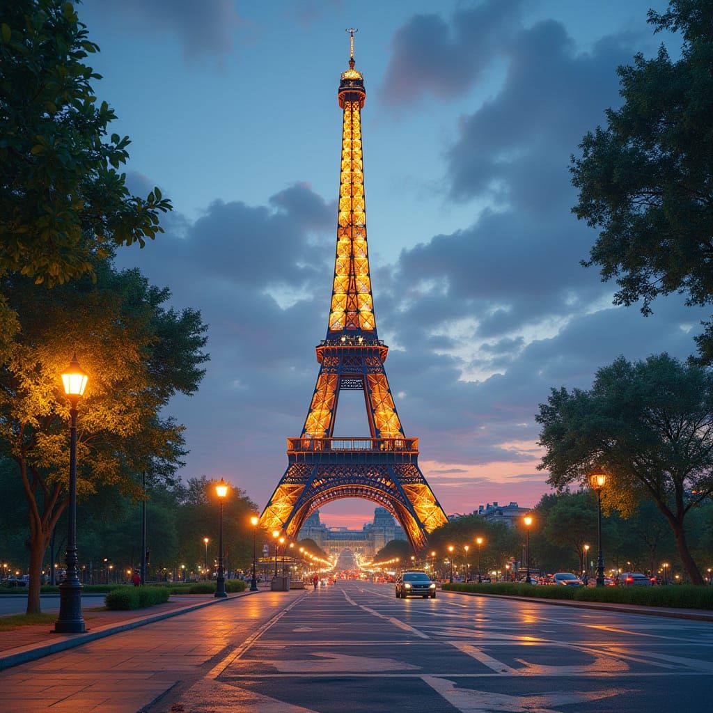Eiffel Tower at Dusk in Impressionist Futurism
