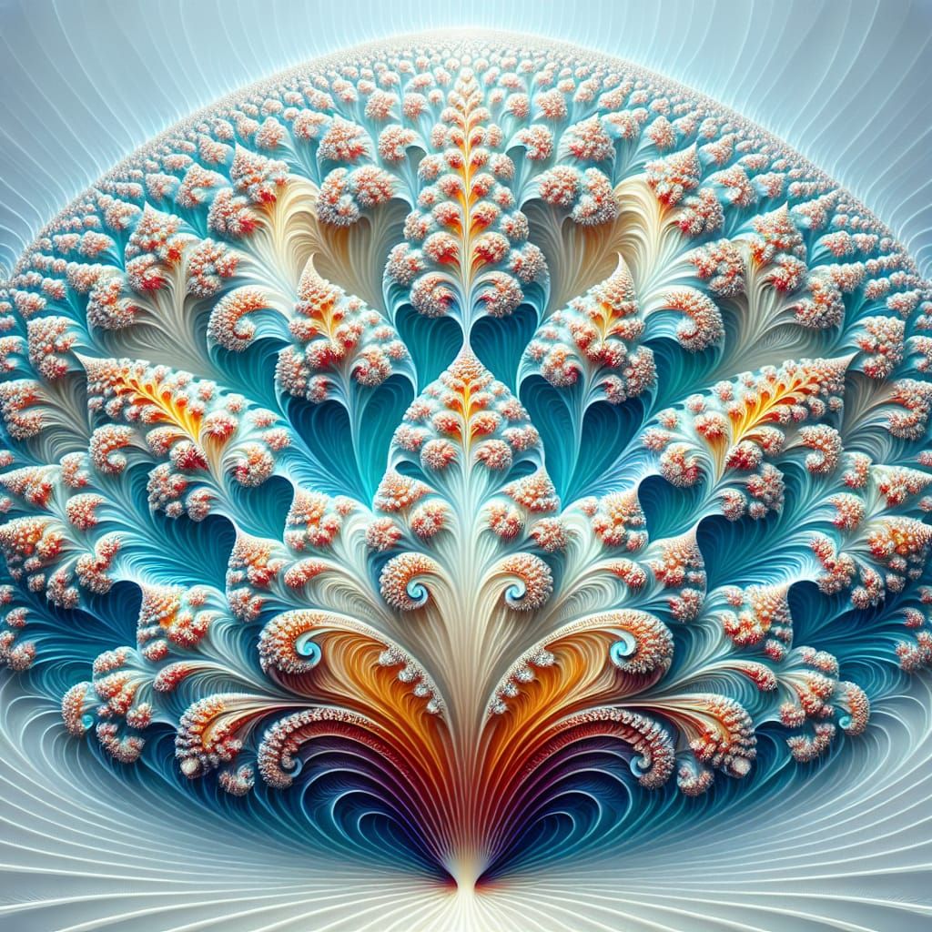 Multicolored Fractal in a Fan-Shaped Hal Shell Flame Design