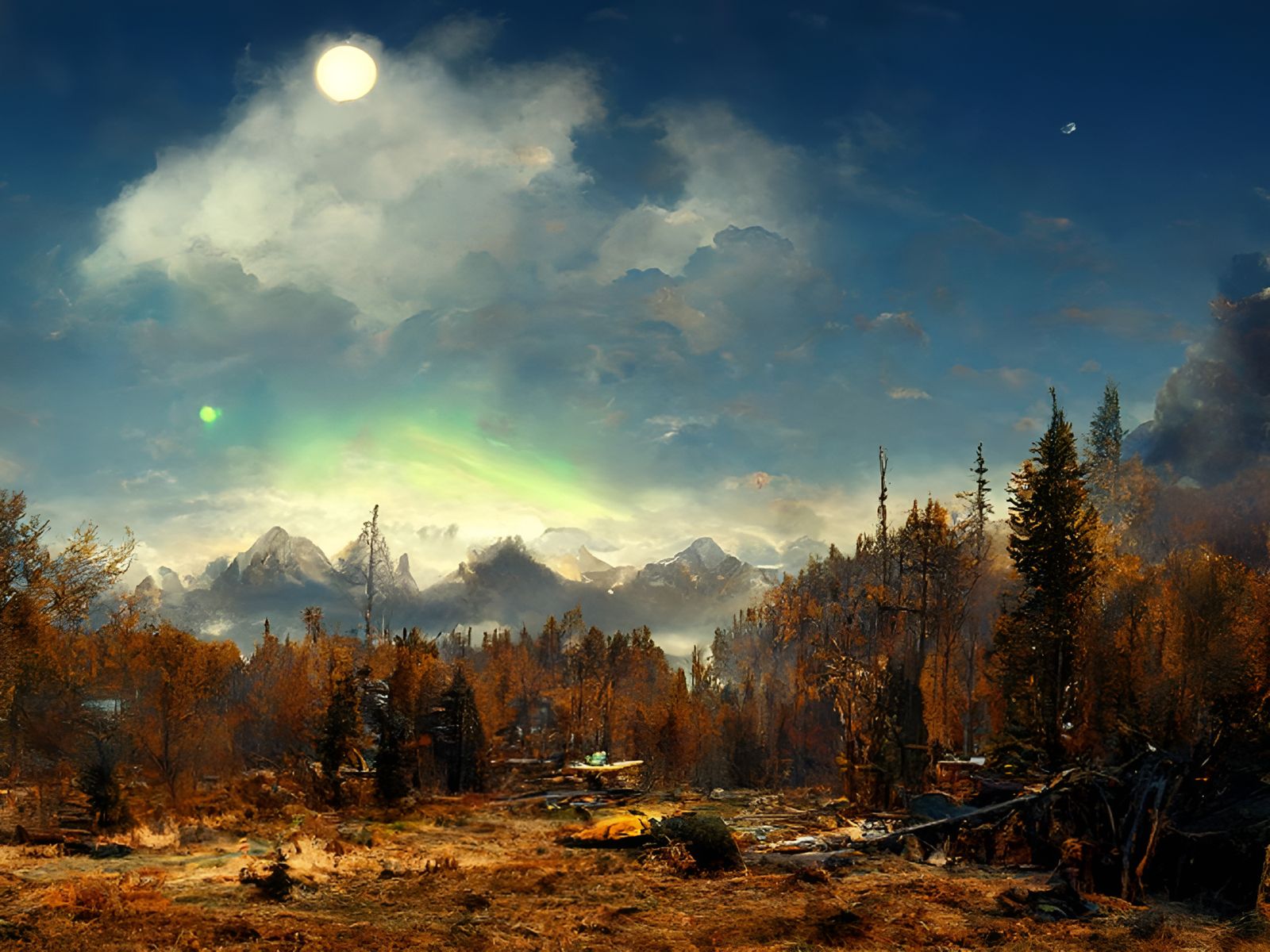 Post-Apocalyptic Aurora Landscape in Hyperrealism