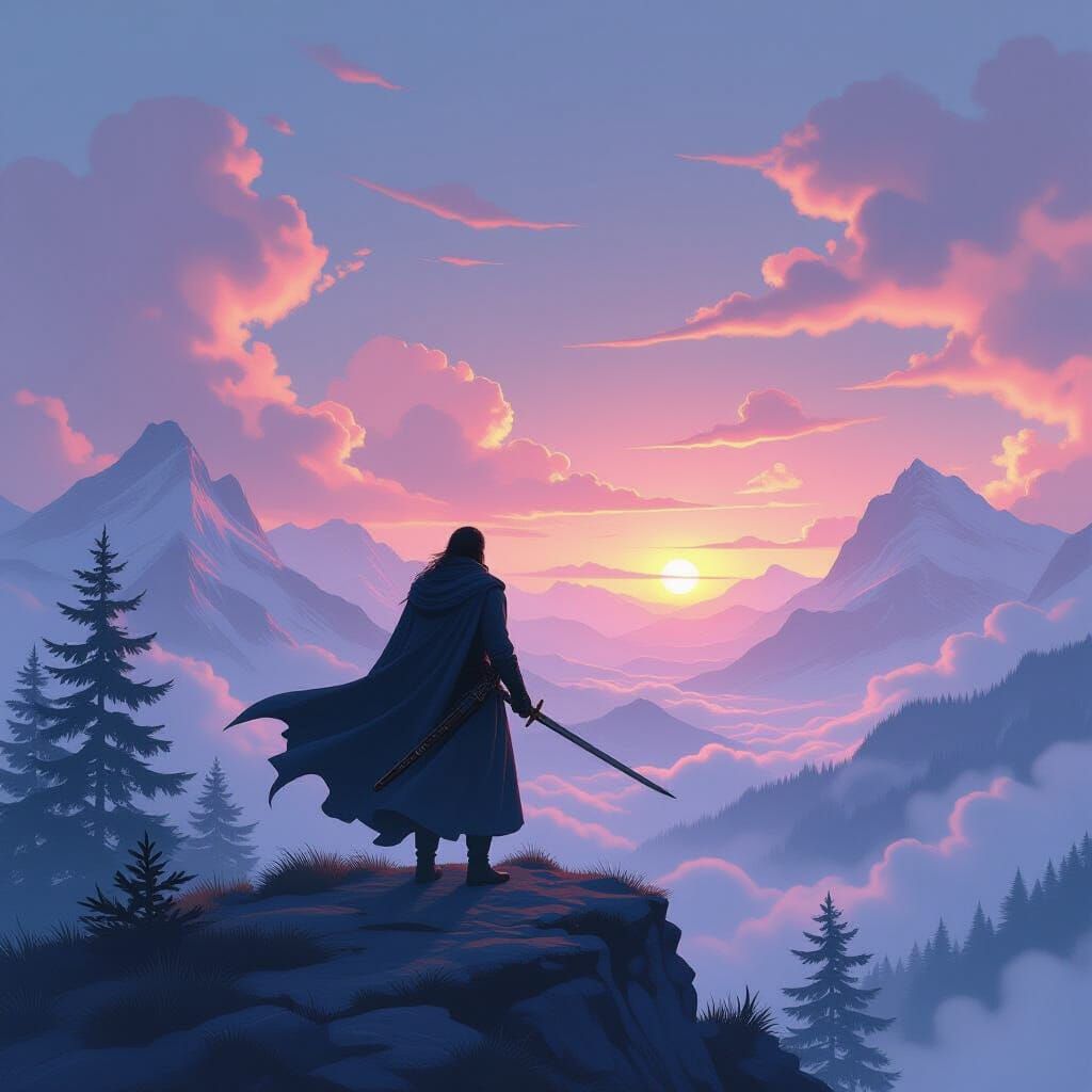 Ethereal Landscape at Sunset: A Digital Masterpiece