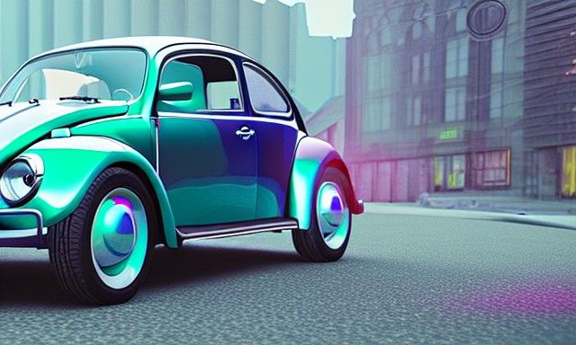 VW Beetle in Iridescent Bubble: 3D Render