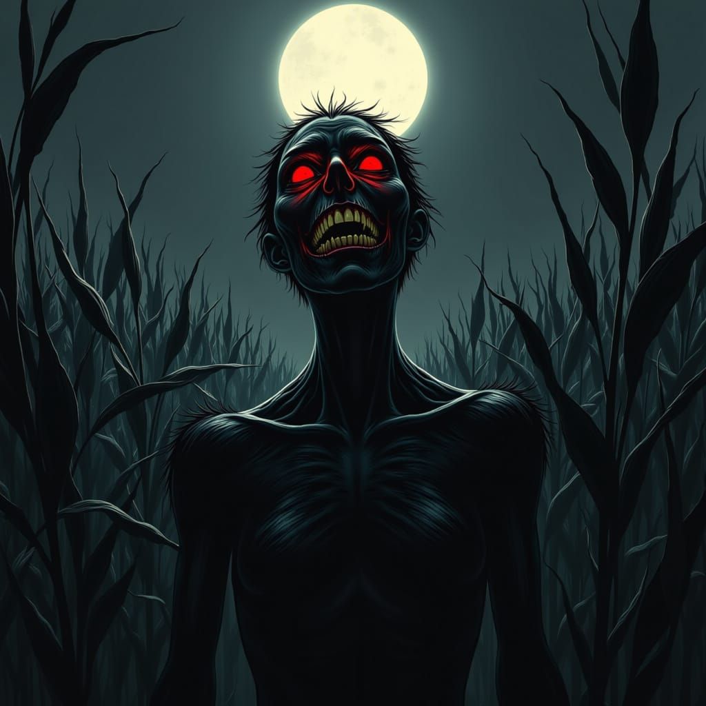 Sinister Scarecrow Under Moonlight, Psych Horror Art