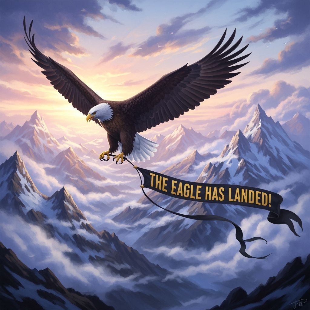 Majestic Eagle Flies Banner Over Mountains