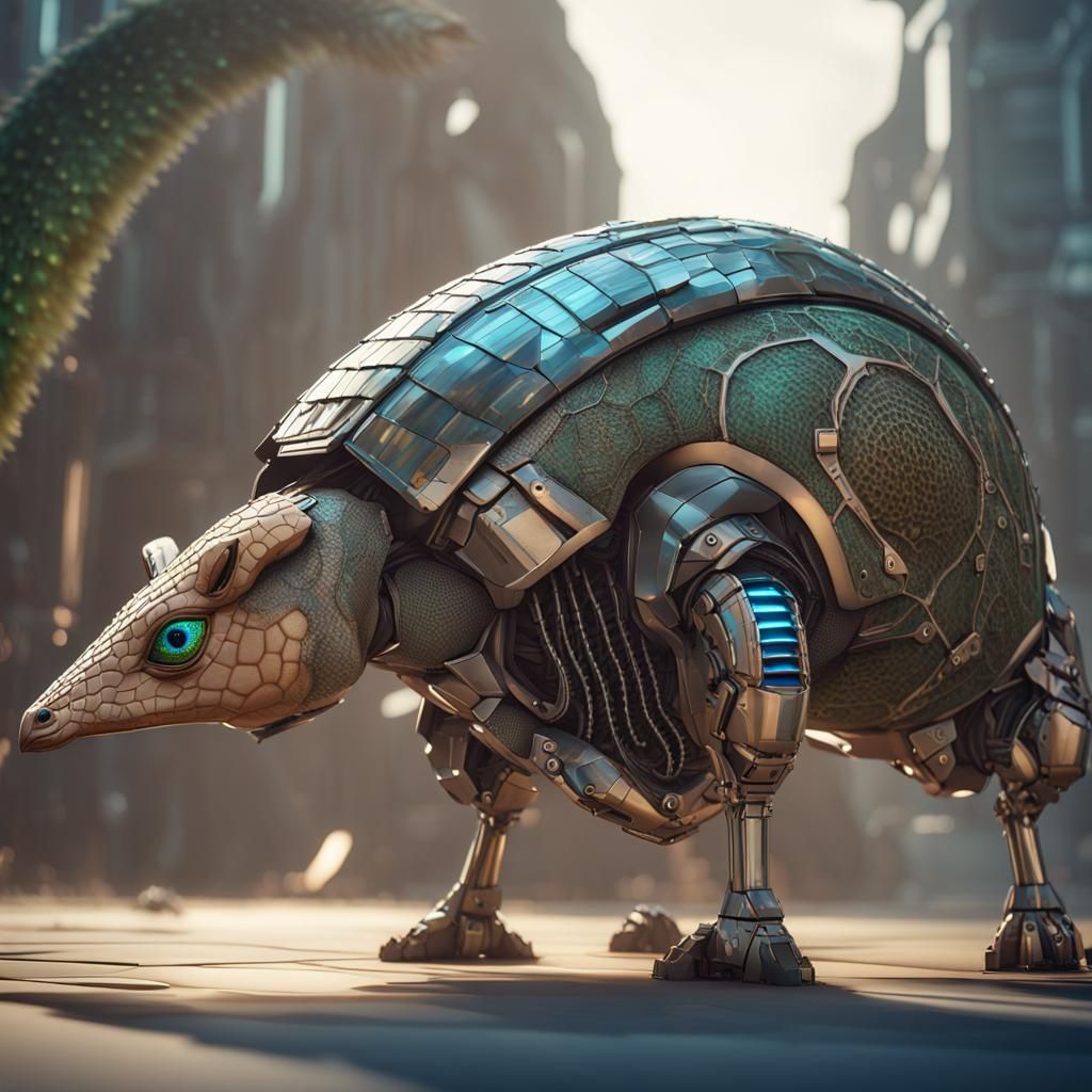 Winged Armadillo with Camouflage and Peacock Tail