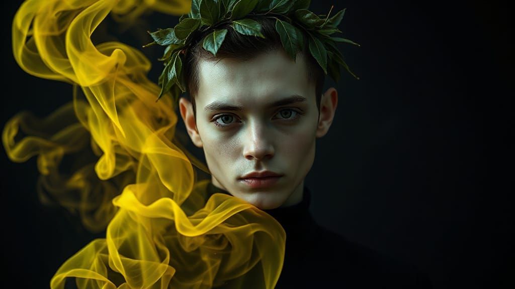 Androgynous Figure in Swirling Smoke, Hyper-Realistic Portra...