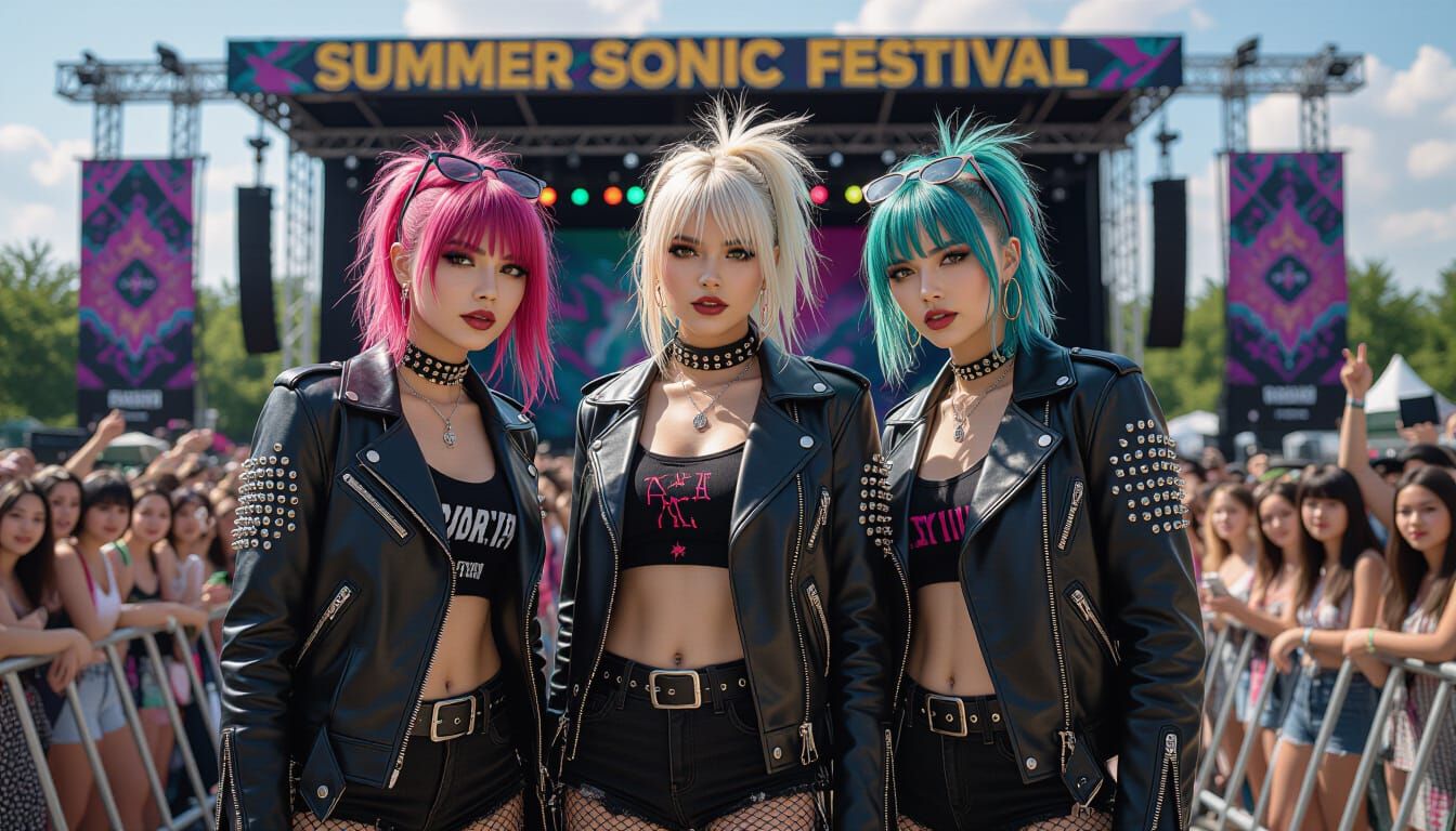 Punk Girls at Summer Sonic Festival in Hyperrealistic Style